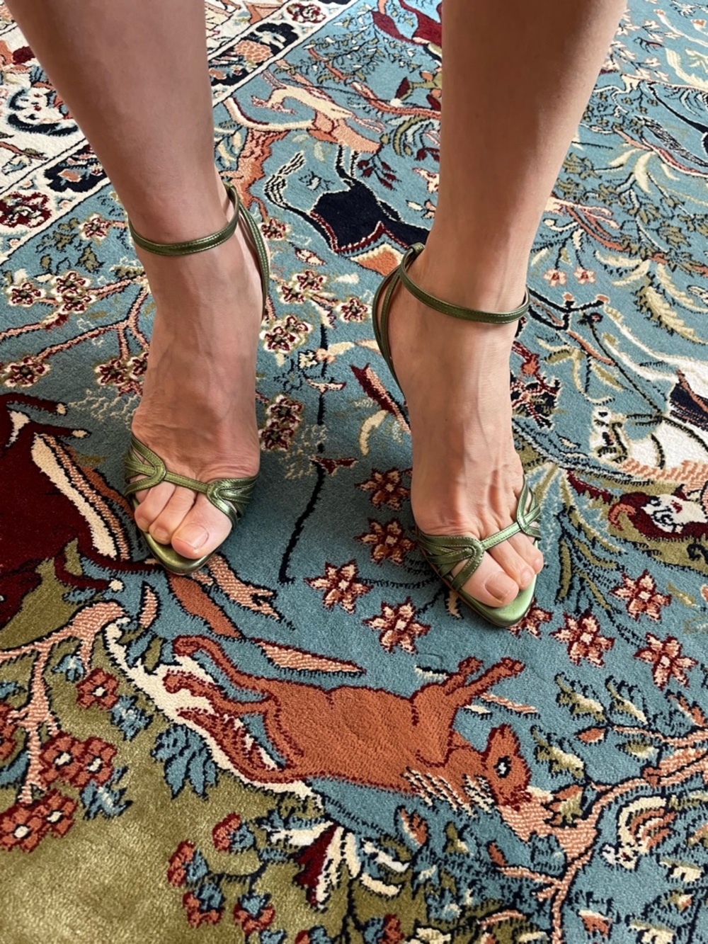 Dior Metallic Green Strappy Ankle‑Wrap High Heels